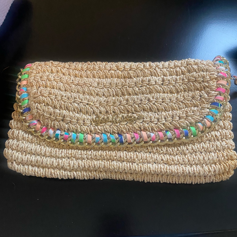 Lilly Pulitzer Tan Woven Clutch with Colorful Trim